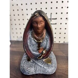 Vintage Native Woman Ceramic Figurine Southwestern Folk Art Terracotta Clay